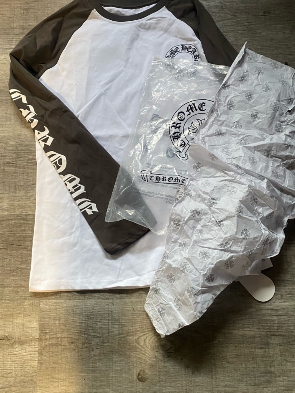 Chrome Hearts White & Black Raglan Logo Long Sleeve Tee